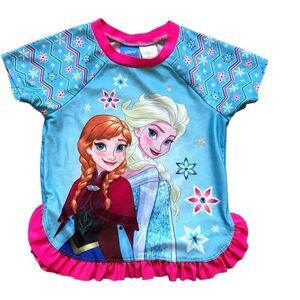 Toddler Girls Disney Frozen Anna and Elsa Swim Rash Guard Swim Top - Sz 5T